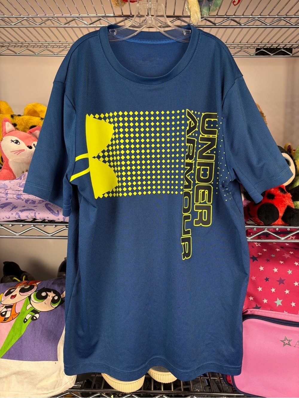 Under Armour Boys Youth HeatGear Crossfade Blue & Neon Yellow Graphic Tee 10